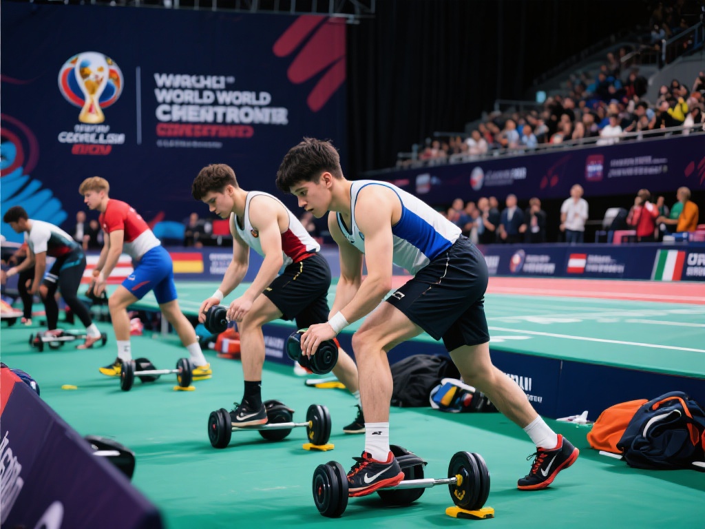 在比赛正式开始前，各国选手正在进行最后的